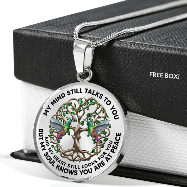 JL2407131 My Mind Still Talks To You Green Hummingbirds Brown Celtic Tree Of Life Green Leaf Luxury Necklace with Back Engraving