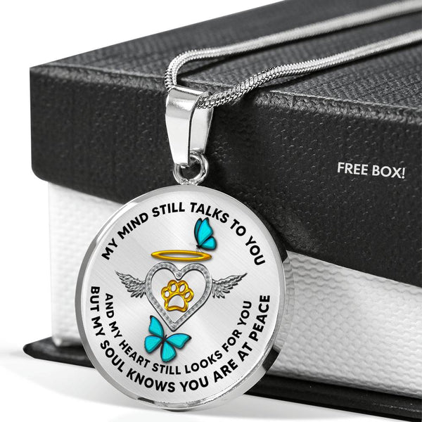 JL1707021 My Mind Still Talks To You Turquoise Butterflies Angel Heart Paw Luxury Necklace with Back Engraving