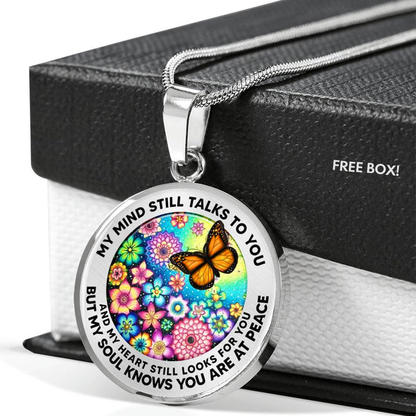 AG2408039 My Mind Still Talks To You Orange Monarch Butterflies Flower Luxury Necklace with Back Engraving