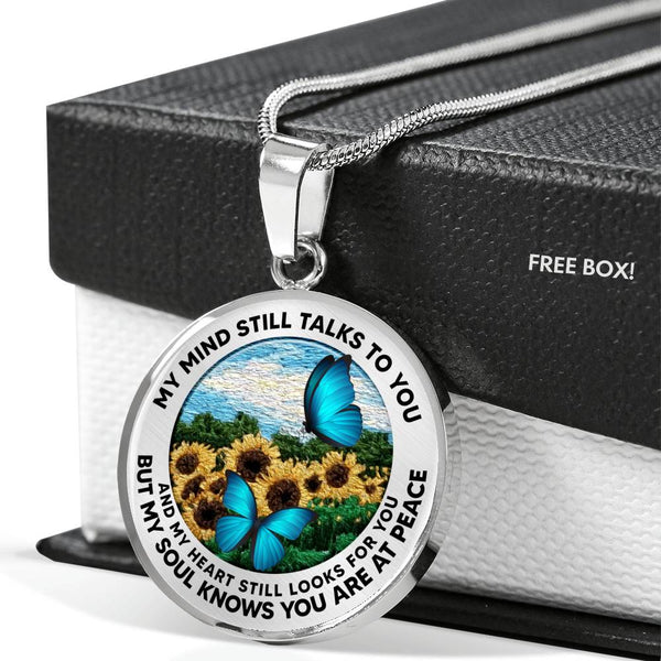 AG2508013 My Mind Still Talks To You Blue Butterflies Flower Luxury Necklace with Back Engraving