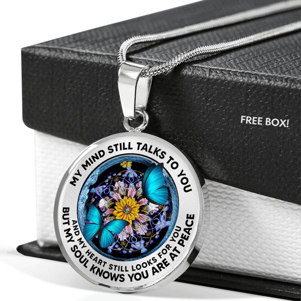 AG2808020 My Mind Still Talks To You Blue Butterflies Flower Luxury Necklace with Back Engraving