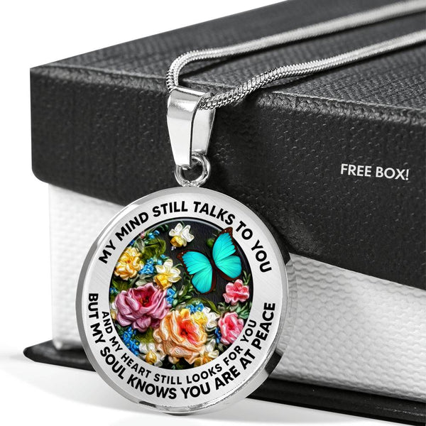 AG2908009 My Mind Still Talks To You Turquoise Butterflies Flower Luxury Necklace with Back Engraving
