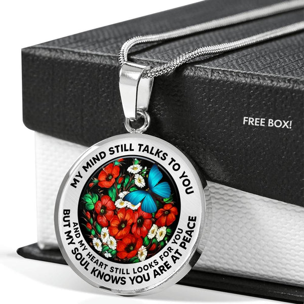 AG2908029 My Mind Still Talks To You Blue Butterflies Flower Luxury Necklace with Back Engraving