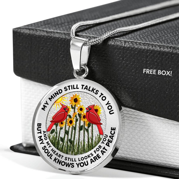 AG2508050 My Mind Still Talks To You Red Cardinals Flower Luxury Necklace with Back Engraving
