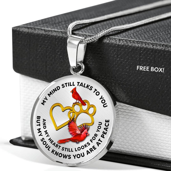 JL1807007 My Mind Still Talks To You Red Cardinals Golden Heart Paws Luxury Necklace with Back Engraving