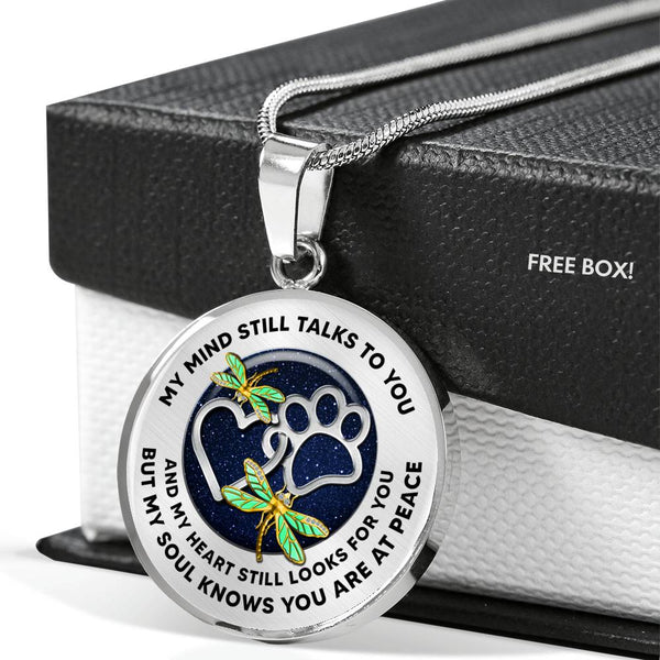JL1807007 My Mind Still Talks To You Golden Dragonflies Silver Heart Paws And Galaxy Luxury Necklace with Back Engraving