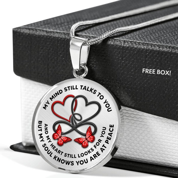 KT0067BC03 My Mind Still Talks To You Red Butterflies Two Hearts with Love Infinity Luxury Necklace with Back Engraving