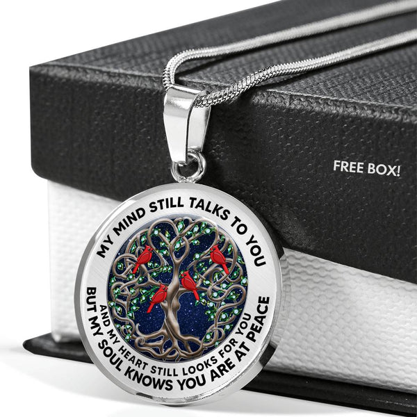 JL2407108 My Mind Still Talks To You Red Cardinals Brown Celtic Tree Of Life Green Leaf And Galaxy Luxury Necklace with Back Engraving