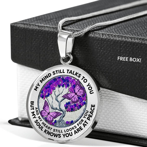 AG2108013 My Mind Still Talks To You Purple Butterflies Tree Of Life  Luxury Necklace with Back Engraving