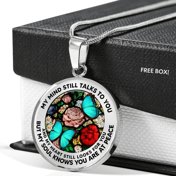 AG2608009 My Mind Still Talks To You Turquoise Butterflies Flower Luxury Necklace with Back Engraving
