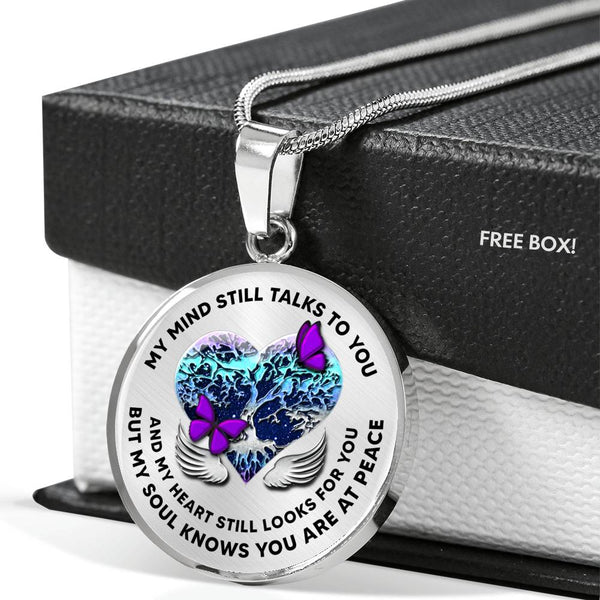 JL2207018 My Mind Still Talks To You Purple Butterflies Metal Tree Of Life With Heart Wings Luxury Necklace with Back Engraving