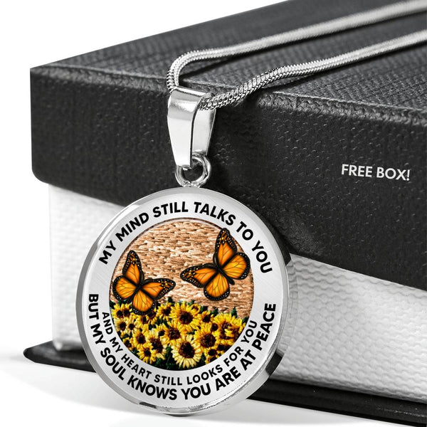 AG2508014 My Mind Still Talks To You Orange Monarch Butterflies Flower Luxury Necklace with Back Engraving