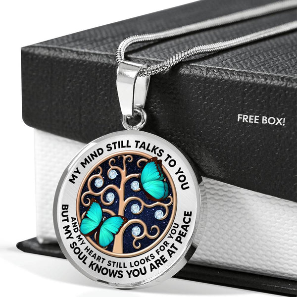 AG1208003 My Mind Still Talks To You Turquoise Butterflies Rose Gold Tree Of Life Luxury Necklace with Back Engraving
