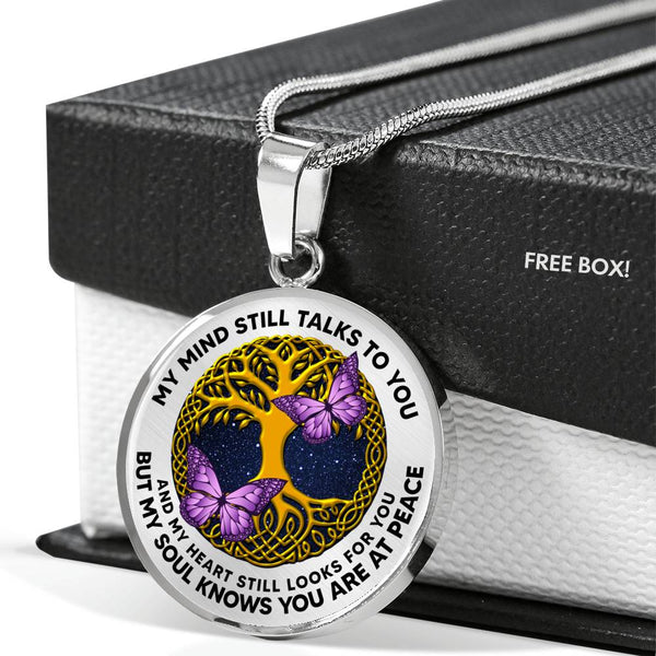 AG0608051 My Mind Still Talks To You Purple Butterflies Gold Celtic Knot Tree Of Life Luxury Necklace with Back Engraving