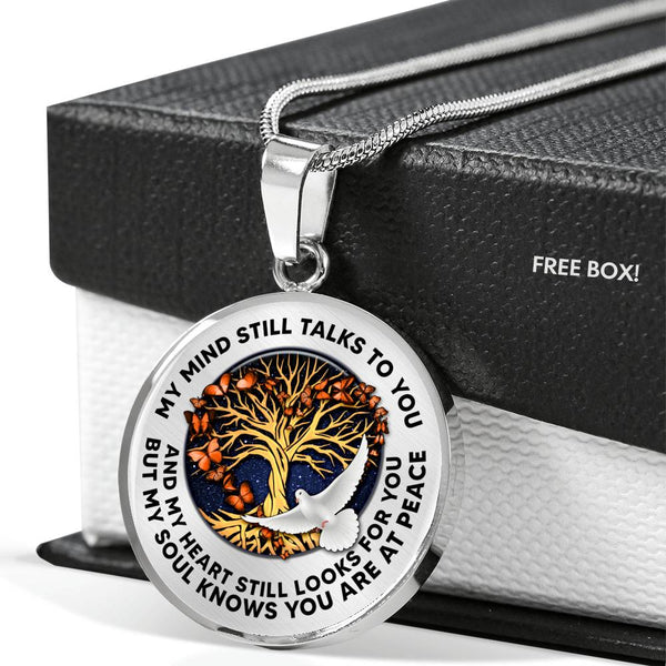 TM0107 My Mind Still Talks To You Dove with Orange Butterflies Tree Of Life Luxury Necklace with Back Engraving