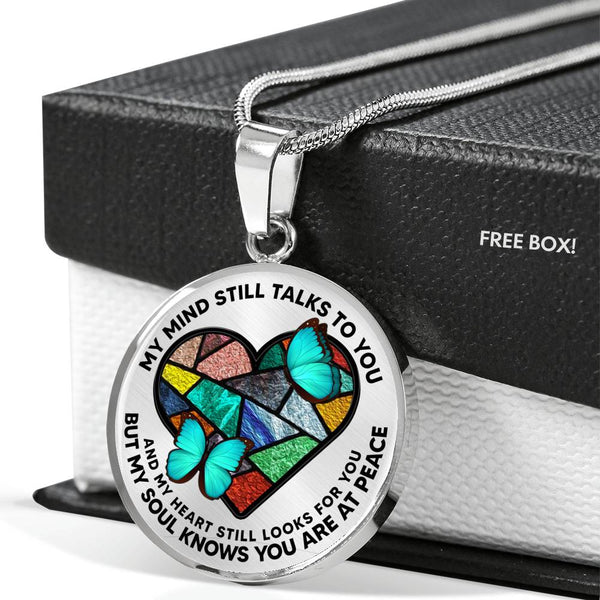 SP0109031 My Mind Still Talks To You Turquoise Butterflies Broken Heart Luxury Necklace with Back Engraving