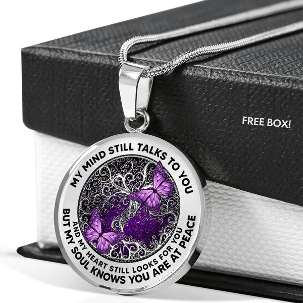 AG2208021 My Mind Still Talks To You Purple Butterflies Silver Tree Of Life Luxury Necklace with Back Engraving
