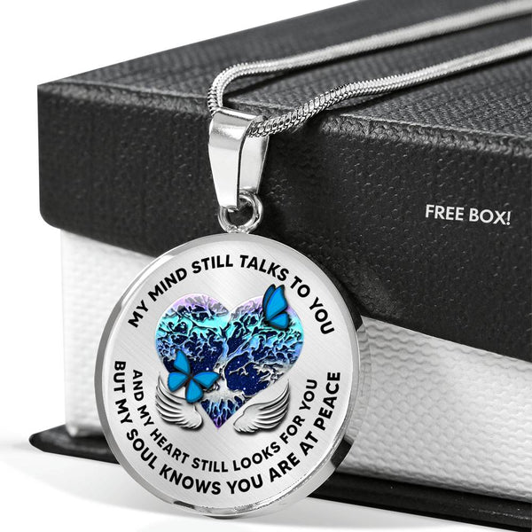 JL2207017 My Mind Still Talks To You Blue Butterflies Metal Tree Of Life With Heart Wings Luxury Necklace with Back Engraving