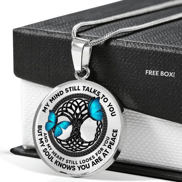 AG0608016 My Mind Still Talks To You Blue Butterflies Black Celtic Knot Tree Of Life Luxury Necklace with Back Engraving