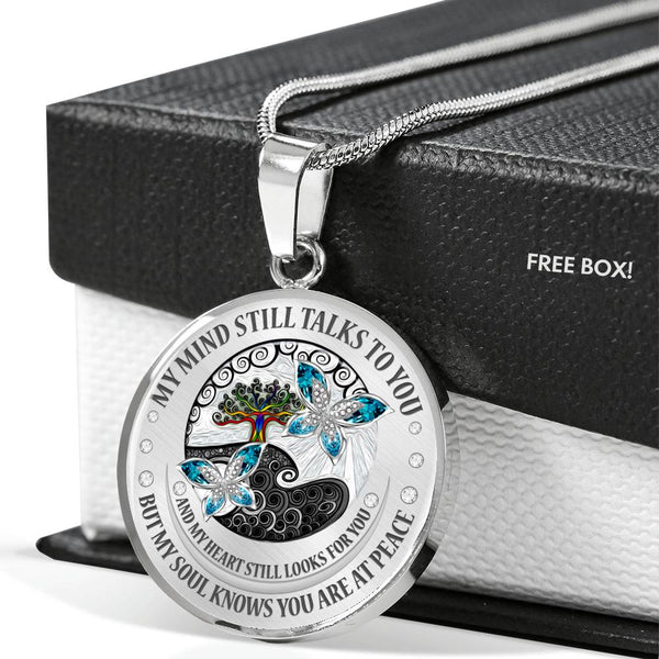 My Mind Still Talks To You Turquoise Butterflies Chakra Tree Of Life SP1909021 Luxury Necklace with Back Engraving