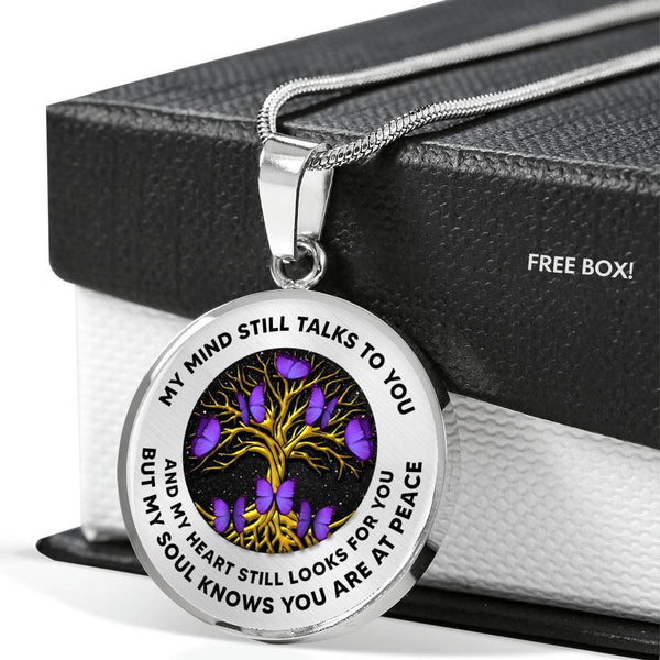 My Mind Still Talks To You Purple Butterflies Golden Tree Of Life 020520VTC02 Luxury Necklace with Back Engraving