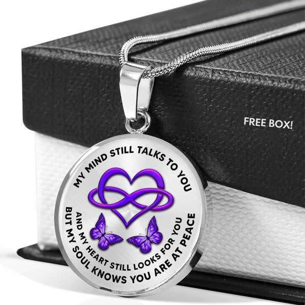 KT0061 My Mind Still Talks To You Purple Butterflies Heart Love Infinity Luxury Necklace with Back Engraving