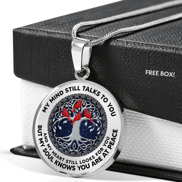 AG0608085 My Mind Still Talks To You Red Cardinals Silver Celtic Knot Tree Of Life Luxury Necklace with Back Engraving