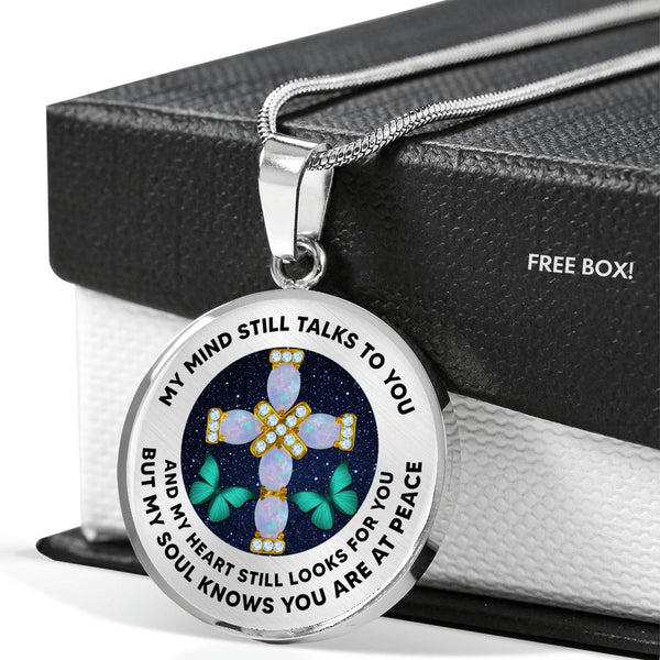 JL2107008 My Mind Still Talks To You  Turquoise Butterflies Rose Opal Cross Luxury Necklace with Back Engraving