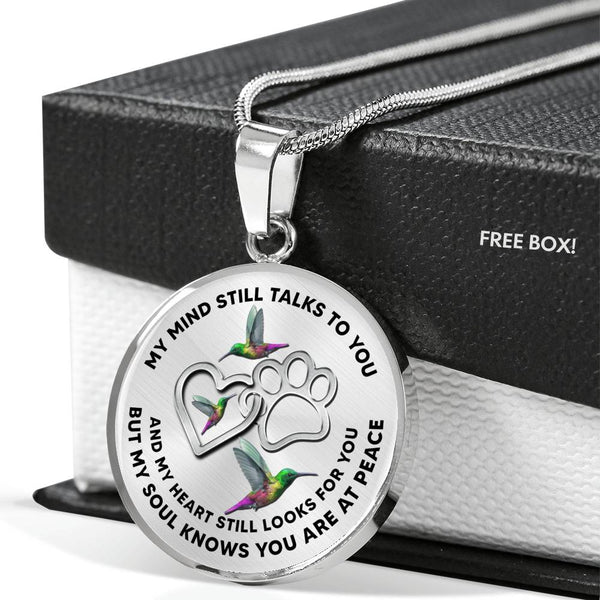 JL1807009 My Mind Still Talks To You Green Hummingbirds Silver Heart Paws Luxury Necklace with Back Engraving