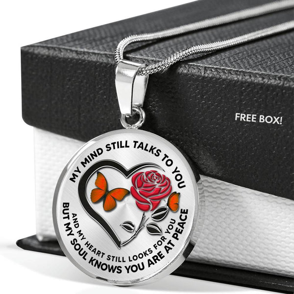 B0708077 My Mind Still Talks To You Orange Butterflies Rose And Black Heart Shape Luxury Necklace with Back Engraving