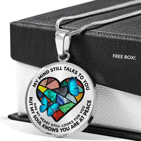 SP0109026 My Mind Still Talks To You Blue Butterflies Broken Heart Luxury Necklace with Back Engraving