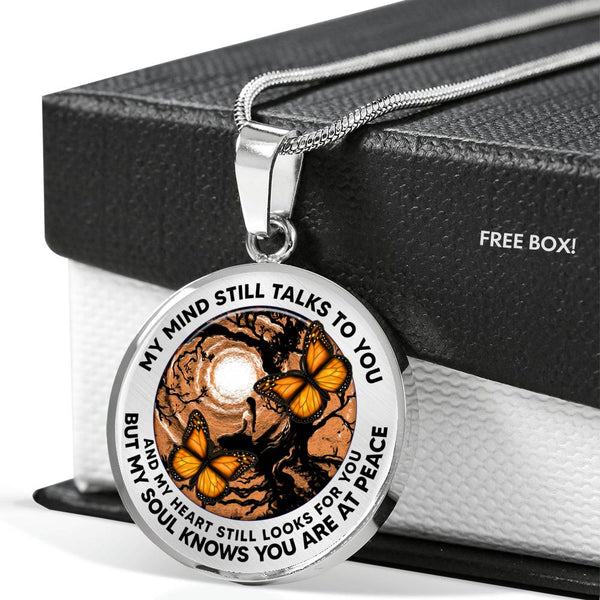 AG2208014 My Mind Still Talks To You Orange Monarch Butterflies Tree Of Life Meditation Luxury Necklace with Back Engraving