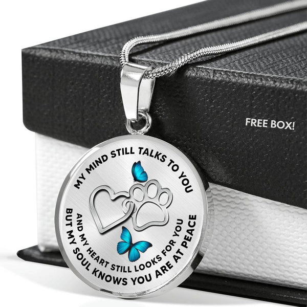 JL1807005 My Mind Still Talks To You Turquoise Butterflies Silver Heart Paws Luxury Necklace with Back Engraving
