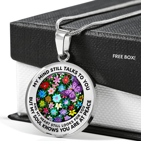 AG2808013 My Mind Still Talks To You Purple Butterflies Flower Luxury Necklace with Back Engraving