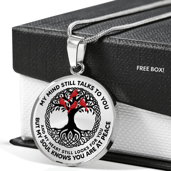 AG0608089 My Mind Still Talks To You Red Cardinals Black Celtic Knot Tree Of Life Luxury Necklace with Back Engraving