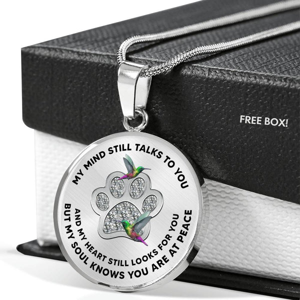 JL1507012 My Mind Still Talks To You Green Hummingbirds Silver One Paw Luxury Necklace with Back Engraving