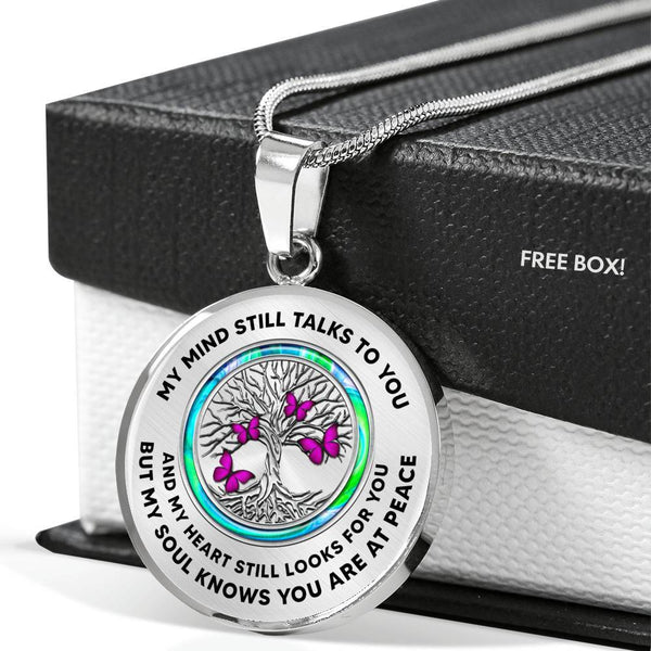 JL1407032 My Mind Still Talks To You Pink Butterflies Opal Silver Tree Of Life Luxury Necklace with Back Engraving