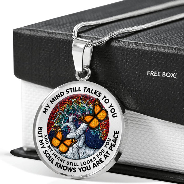 AG2008028 My Mind Still Talks To You Orange Monarch Butterflies Rainbow Tree Of Life  Luxury Necklace with Back Engraving