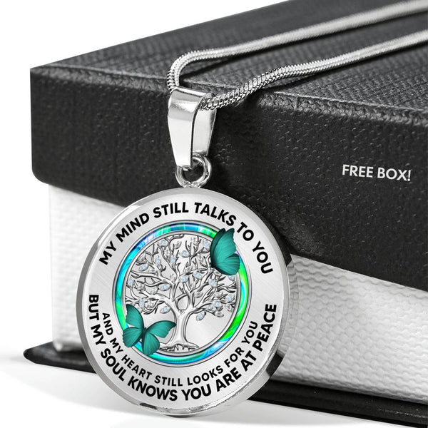 JL2307020 My Mind Turquoise Butterflies Opal Circle Silver Tree Of Life Luxury Necklace with Back Engraving