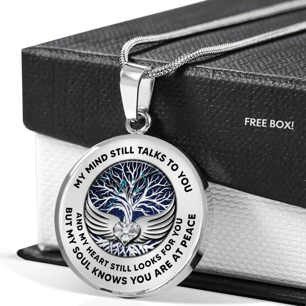 D0713011 My Mind Still Talks To You Turquoise Dragonflies Silver Tree Of Life With Heart Wings Luxury Necklace with Back Engraving