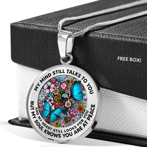 AG2608022 My Mind Still Talks To You Blue Butterflies Flower Luxury Necklace with Back Engraving