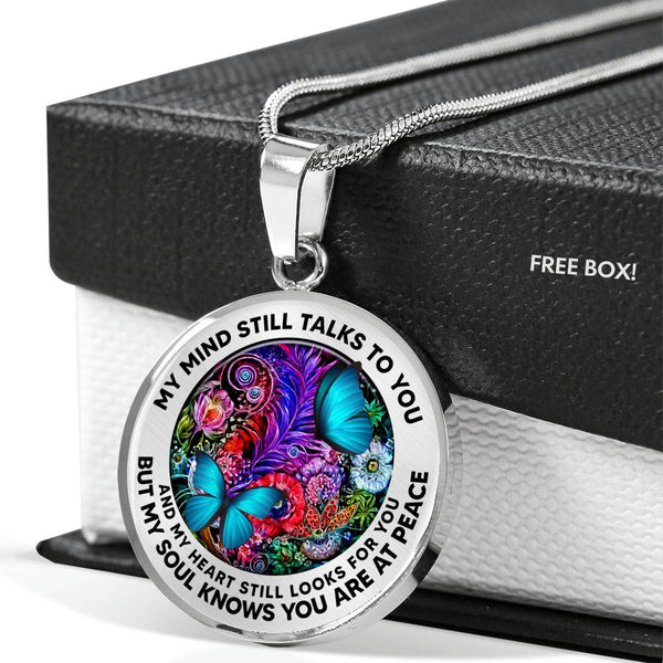 AG2608013 My Mind Still Talks To You Blue Butterflies Flower Luxury Necklace with Back Engraving