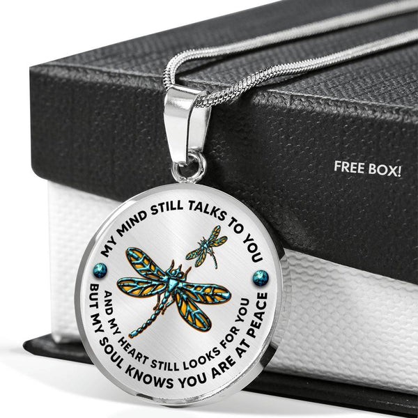 TMCN0077 Turquoise Dragonfly My Mind Still Talks To You Tree Of Life Luxury Necklace with Back Engraving