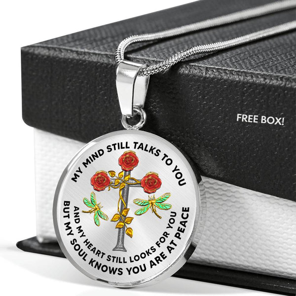 JL2107004 My Mind Still Talks To You Golden Dragonflies Three Red Rose Cross Luxury Necklace with Back Engraving