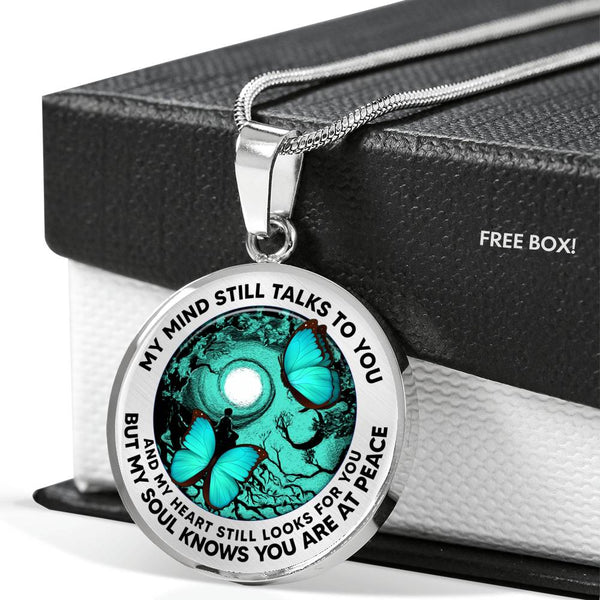 AG2208002 My Mind Still Talks To You Turquoise Butterflies Tree Of Life Meditation Luxury Necklace with Back Engraving