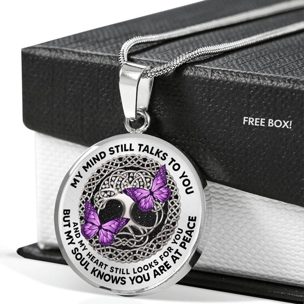 AG0408056 My Mind Still Talks To You Purple Butterflies Silver Celtic Knot Tree Of Life Luxury Necklace with Back Engraving
