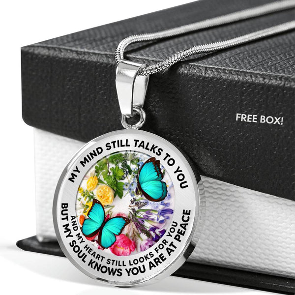 AG2608006 My Mind Still Talks To You Turquoise Butterflies Flower Luxury Necklace with Back Engraving