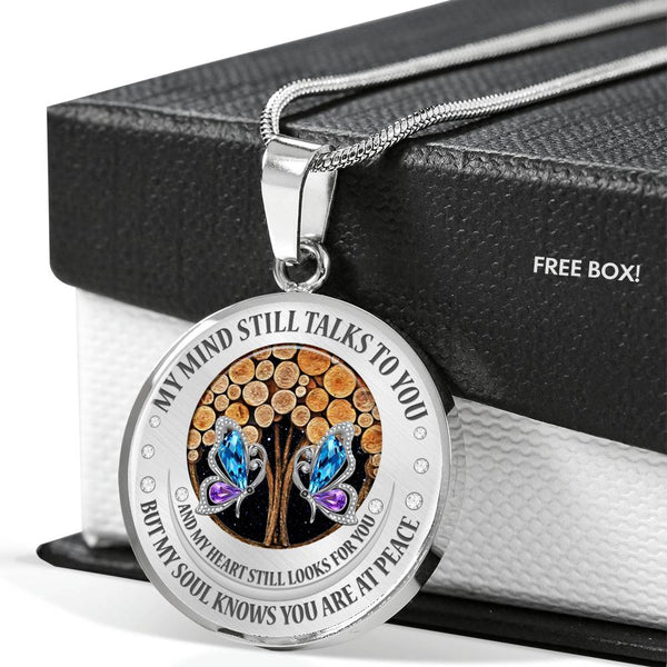 My Mind Still Talks To You Turquoise Butterflies Wood Tree Of Life SP1909024 Luxury Necklace with Back Engraving