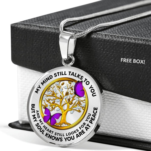 JL2307015 My Mind Purple Butterflies Golden Tree Of Life Luxury Necklace with Back Engraving