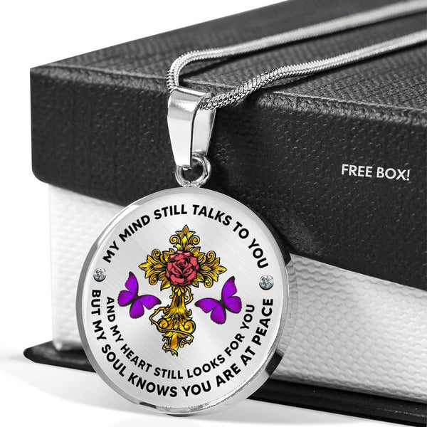 JL2107014 My Mind Still Talks To You  Purple Butterflies Rose Golden Cross Luxury Necklace with Back Engraving